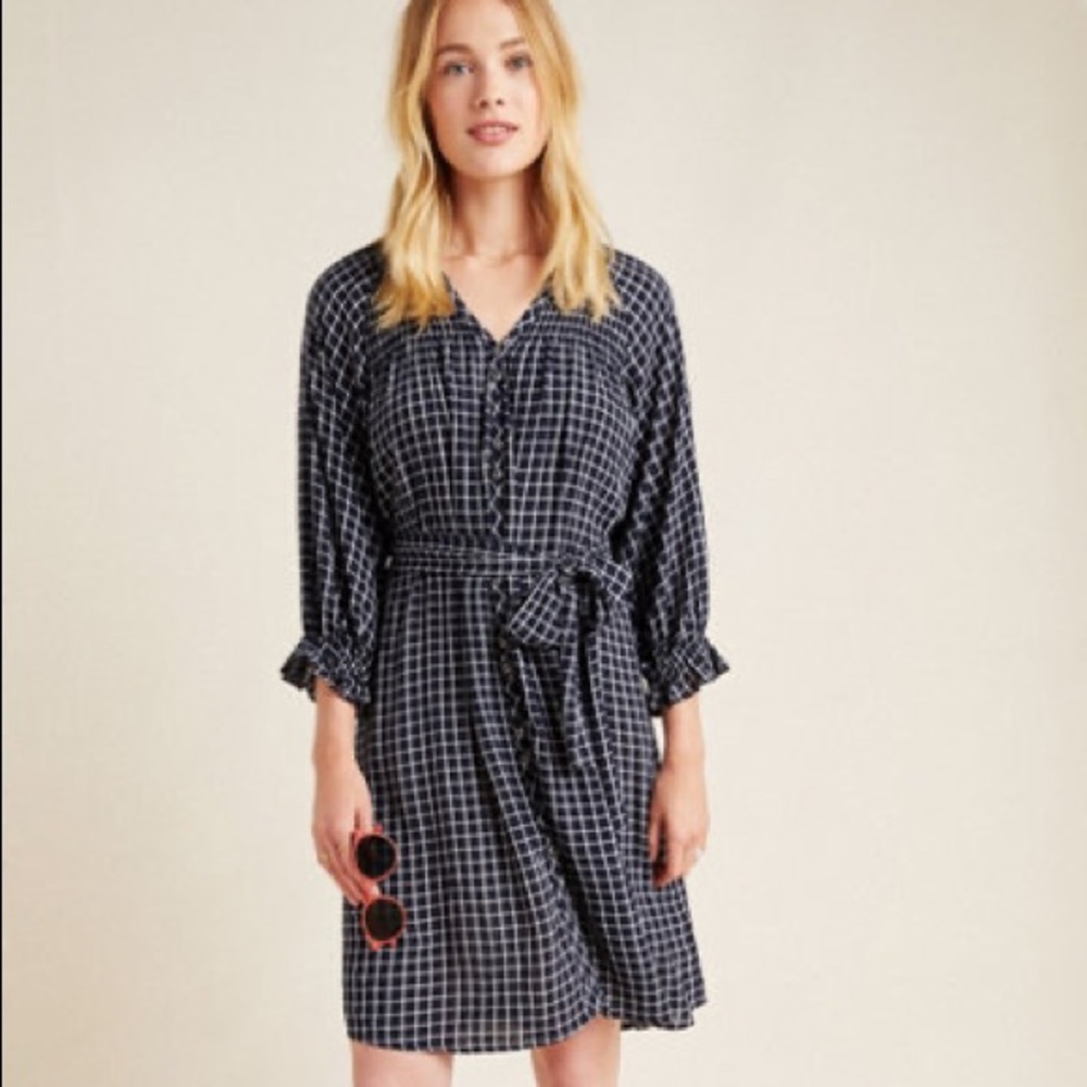 Anthropologie Maeve Sara Smocked Shirt Dress